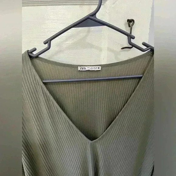 ZARA olive green lightweight flowy‎ dress size large - Picture 3 of 7